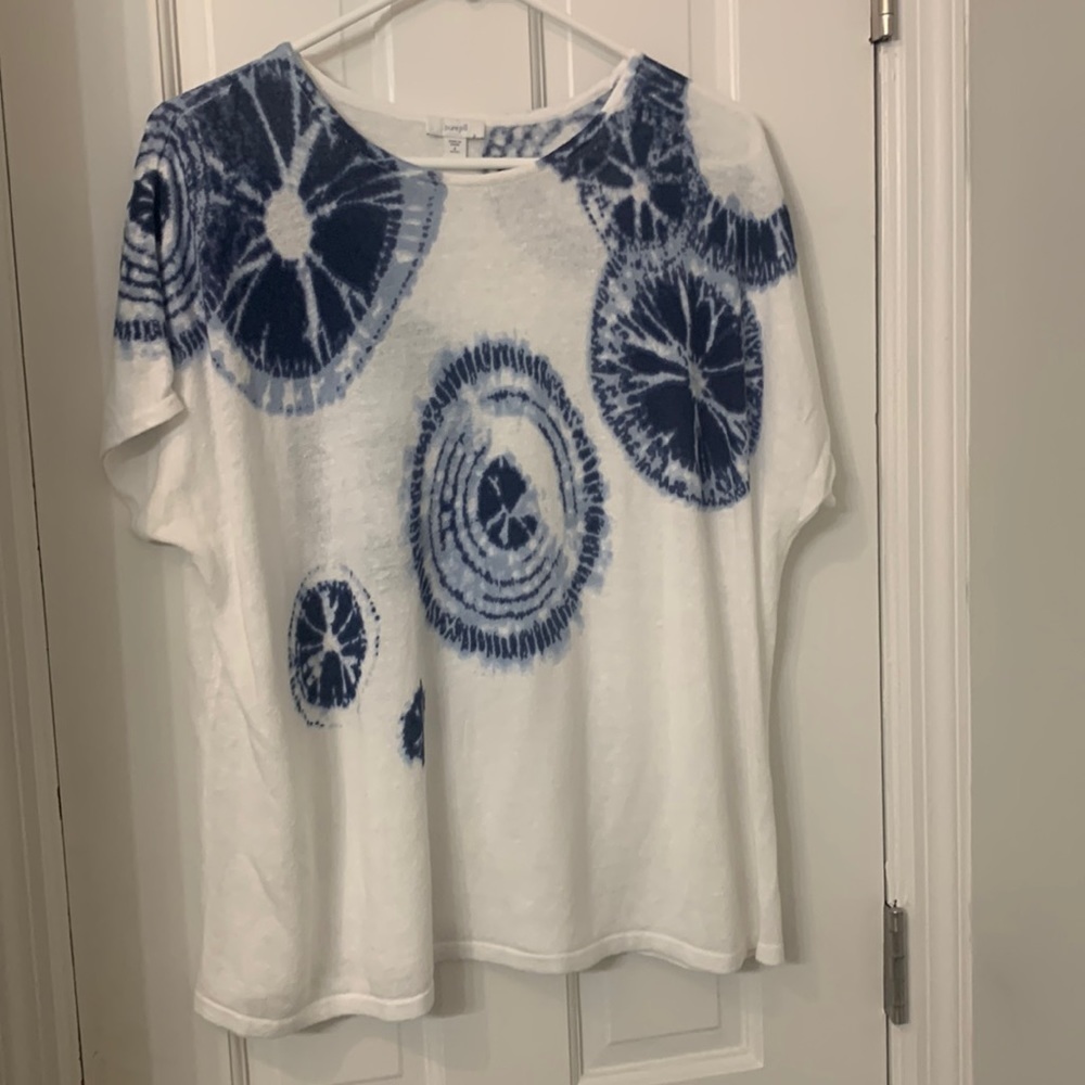 Pure Jill tie dye linen cotton blend top blue white petite small EUC - Picture 1 of 4